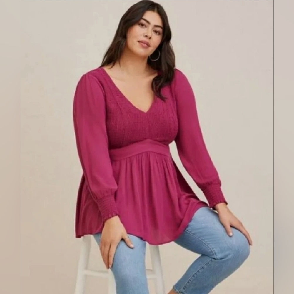 Torrid Babydoll Crinkle Gauze Smocked Top